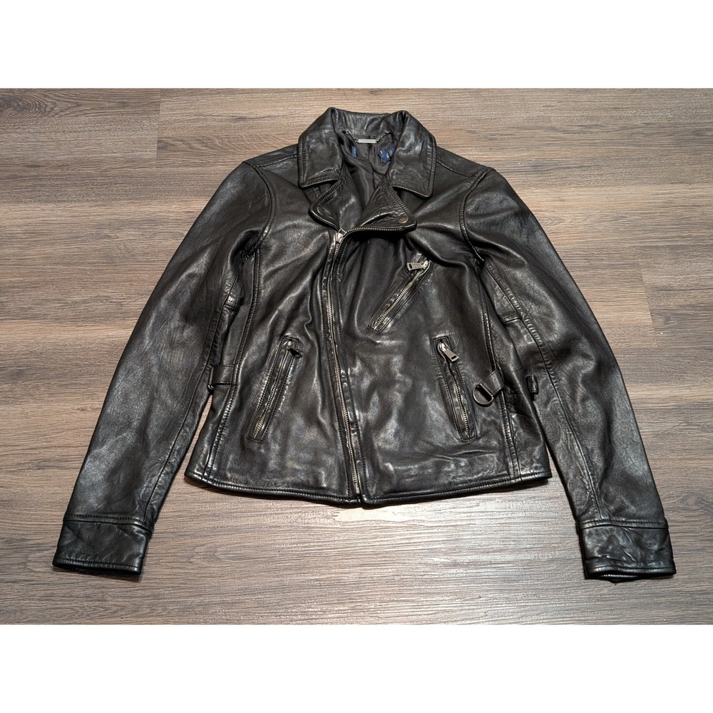 Polo Ralph‎ Lauren Black Lamb Leather Moto Biker Jacket XS Asymmetrical Zip